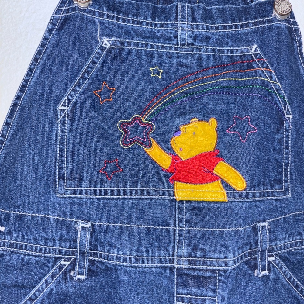 Vintage Winnie the Pooh Disney Denim Overalls With Rainbow SZ 14 Embroidered - Picture 5 of 8